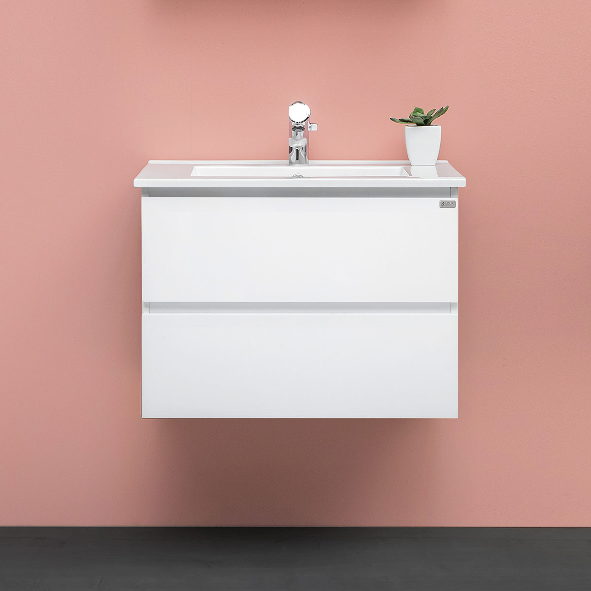 Tvättställsskåp 4AQUA Slim Med 2 Lådor & Grepplist