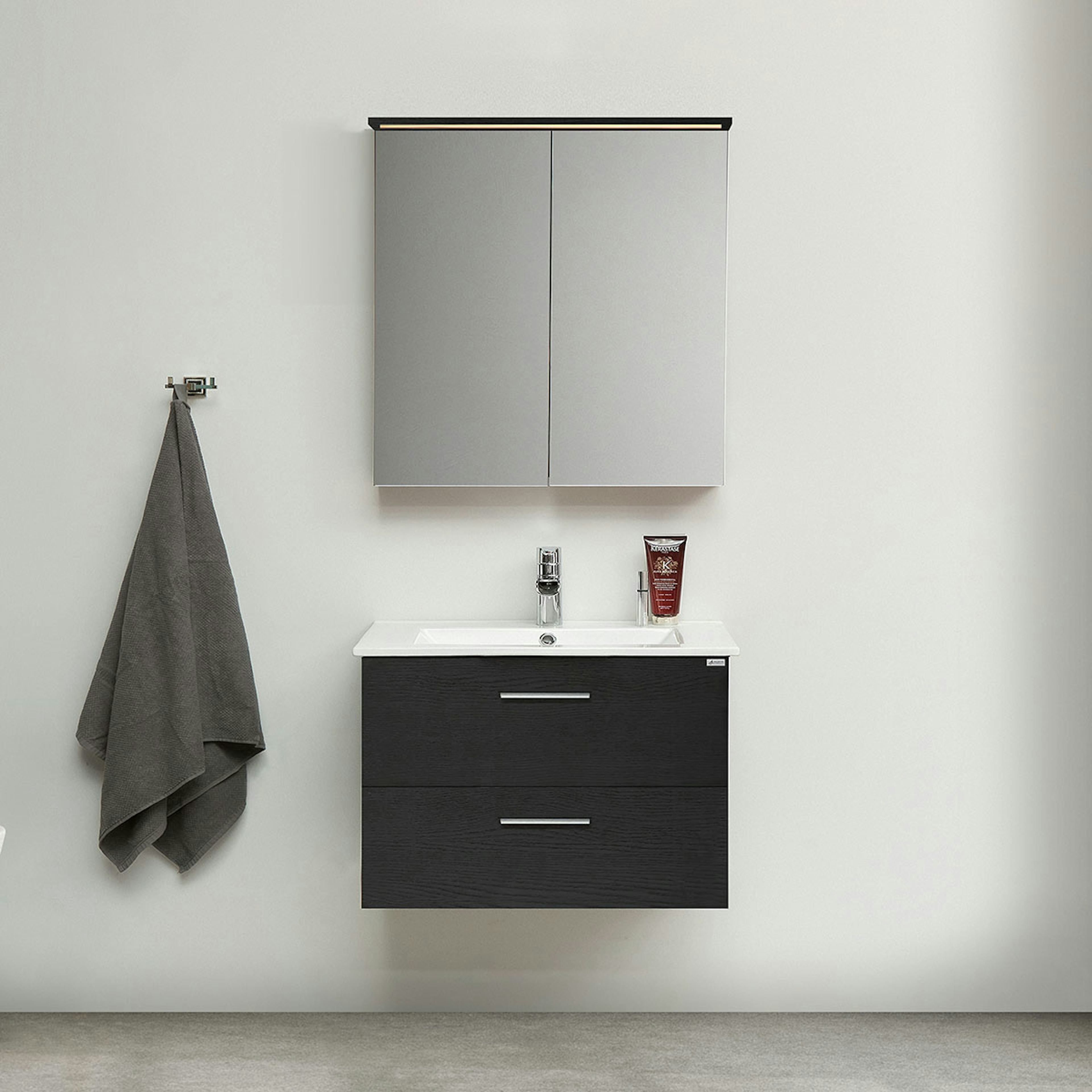 Möbelpaket 4AQUA Slim Svart Ek 80 med Lådor och Spegelskåp