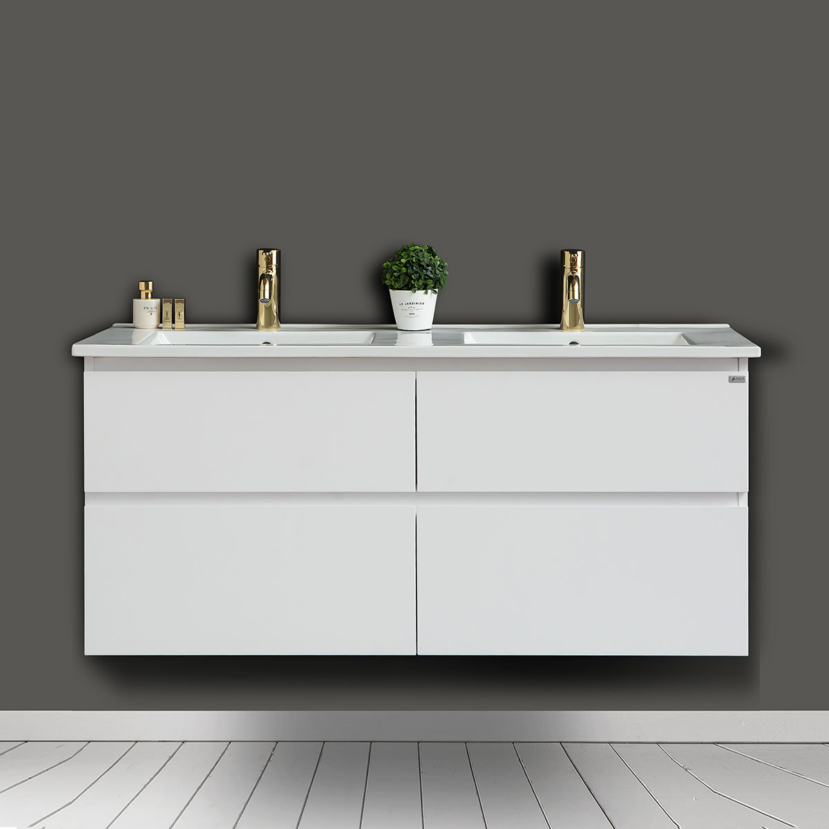 Tvättställsskåp 4AQUA Slim H Med 4 Lådor & Grepplist