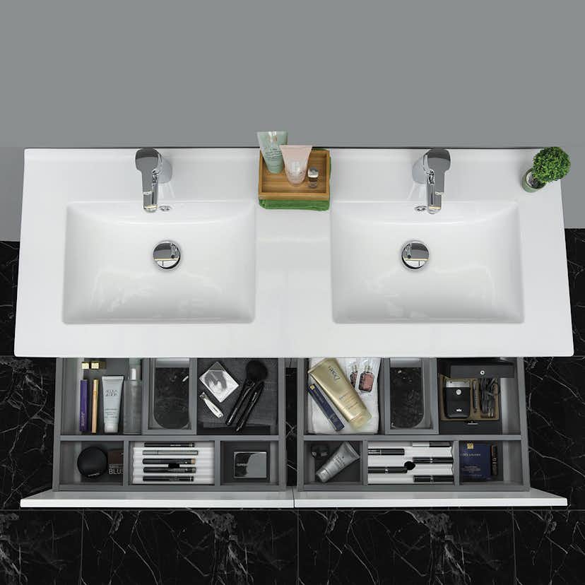 Tvättställsskåp 4AQUA Slim H Med 4 Lådor & Infräst Ram