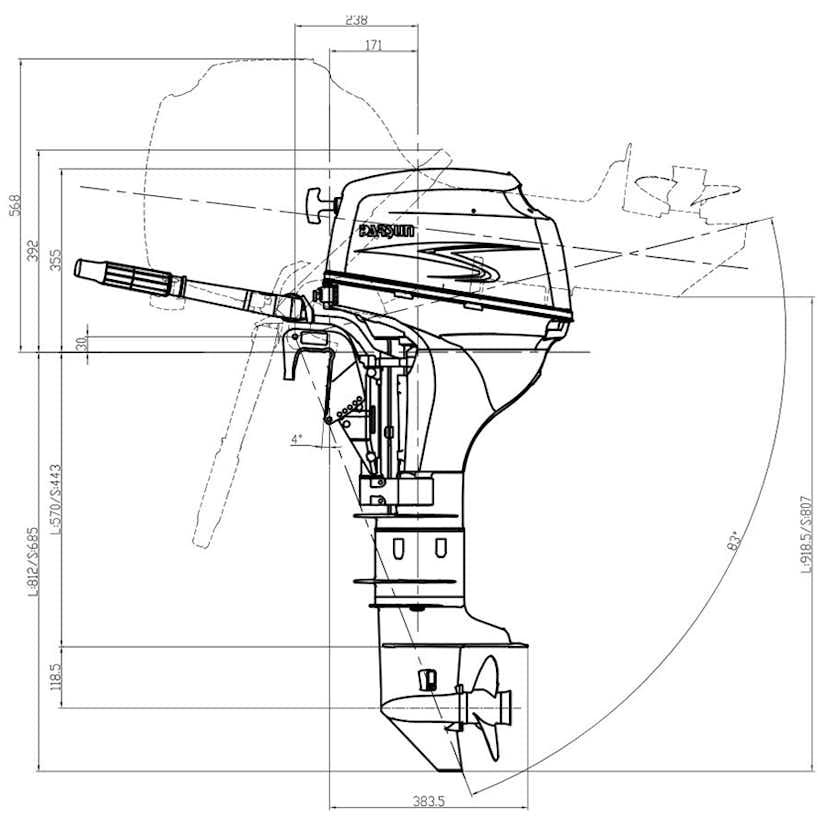 Utombordsmotor Parsun 4-Takts Kort Rigg 9.8hk