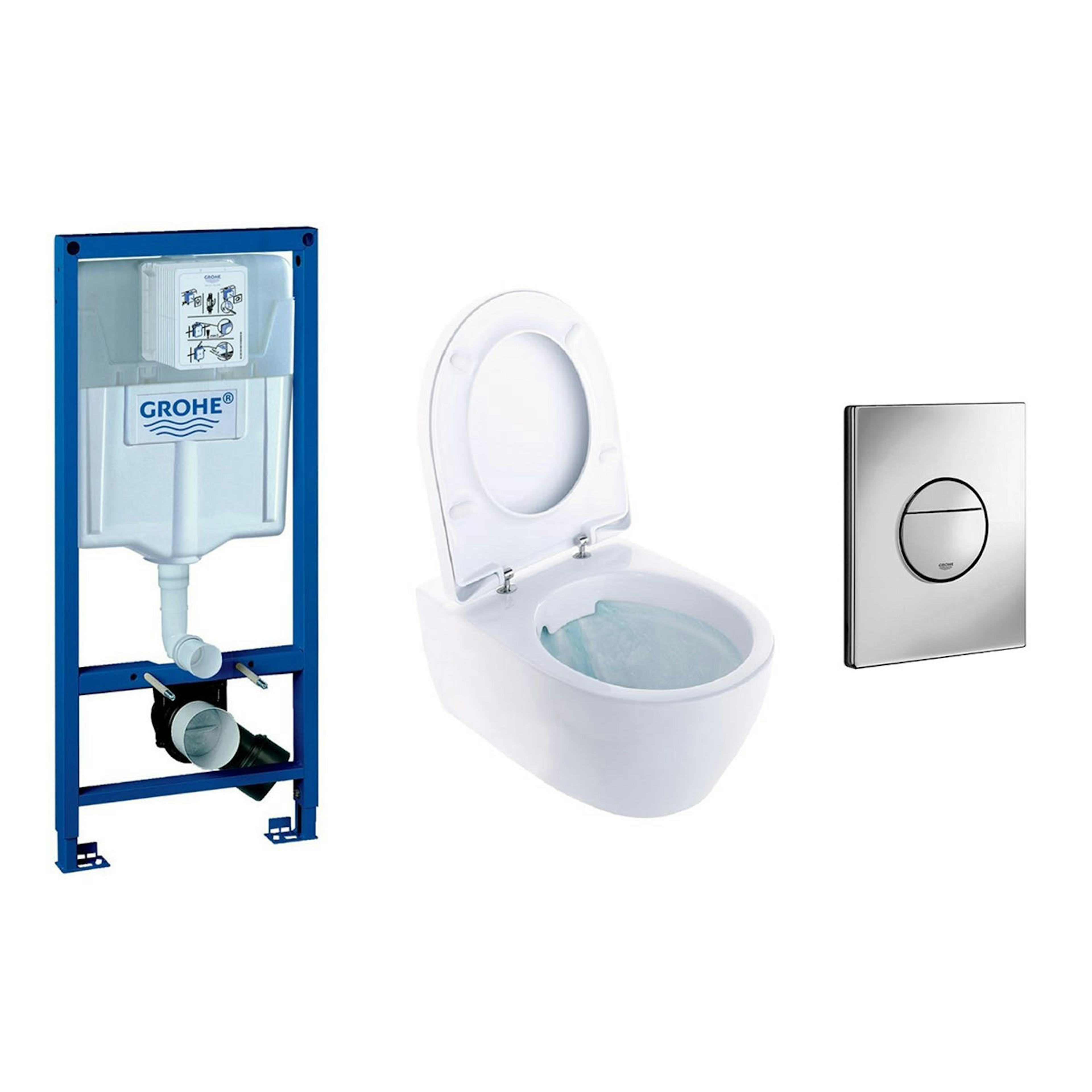 Vägghängd Toalettstol Geberit iCon Rimfree 3575 med Grohe Rapid SL 113 cm