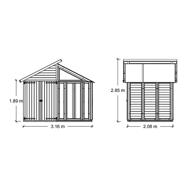 Växthus PLUS Obehandlad Furu med Förråd & Härdat Glas, 6,6 m²