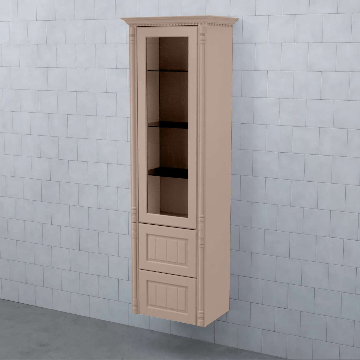 Högskåp Björbo Badrum Valhall Vitrinlucka med Två Lådor