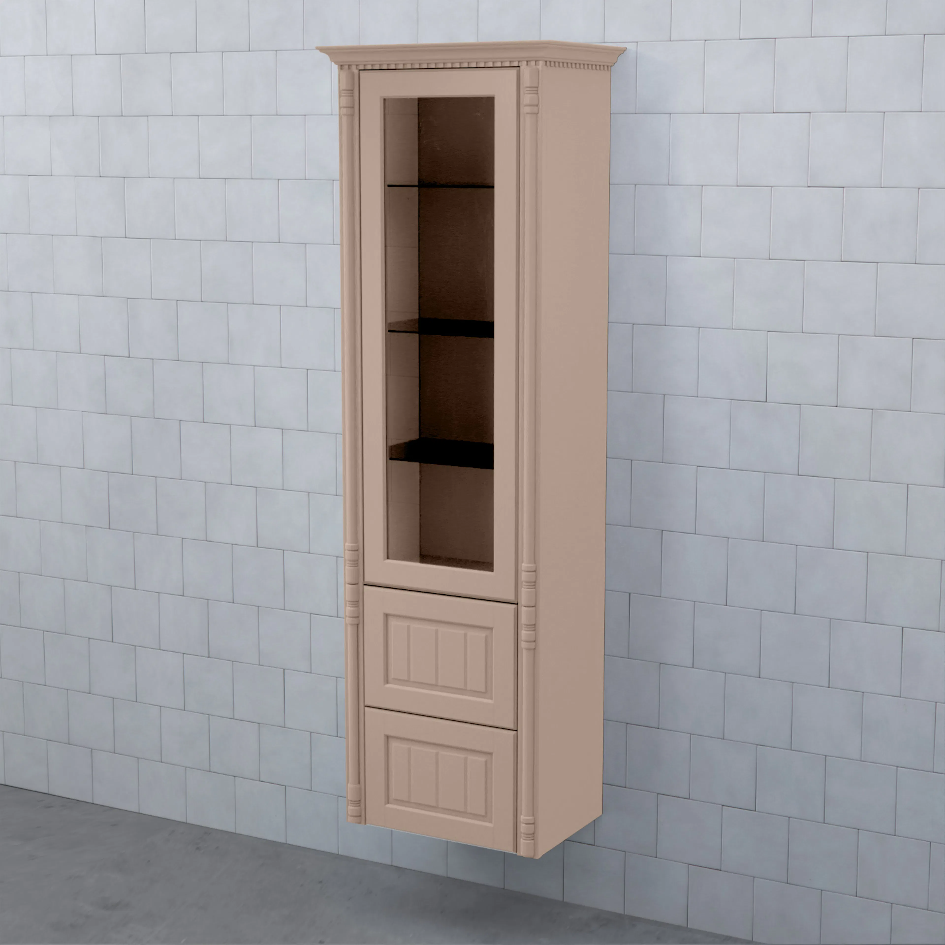 Högskåp Björbo Badrum Valhall Vitrinlucka med Två Lådor