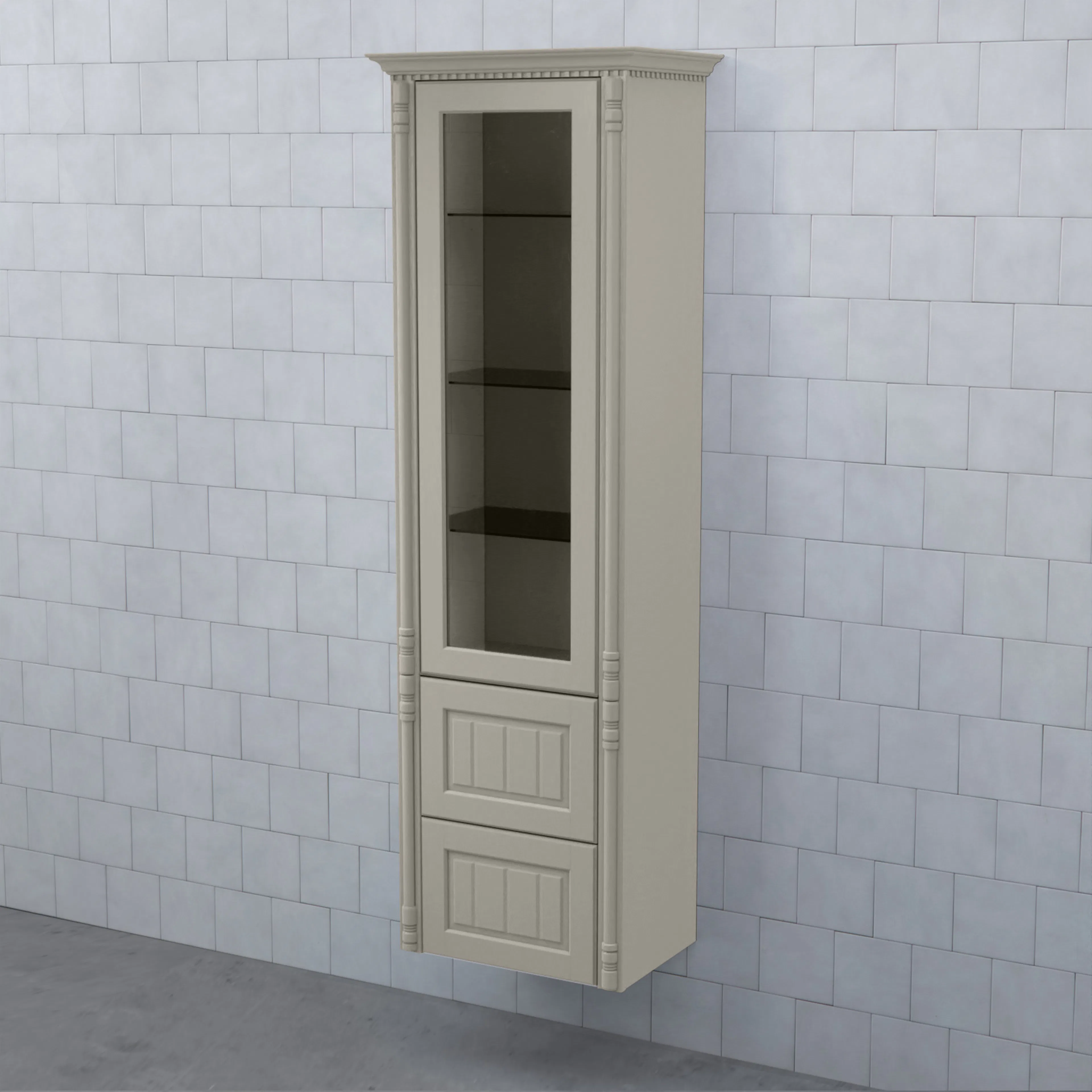 Högskåp Björbo Badrum Valhall Vitrinlucka med Två Lådor