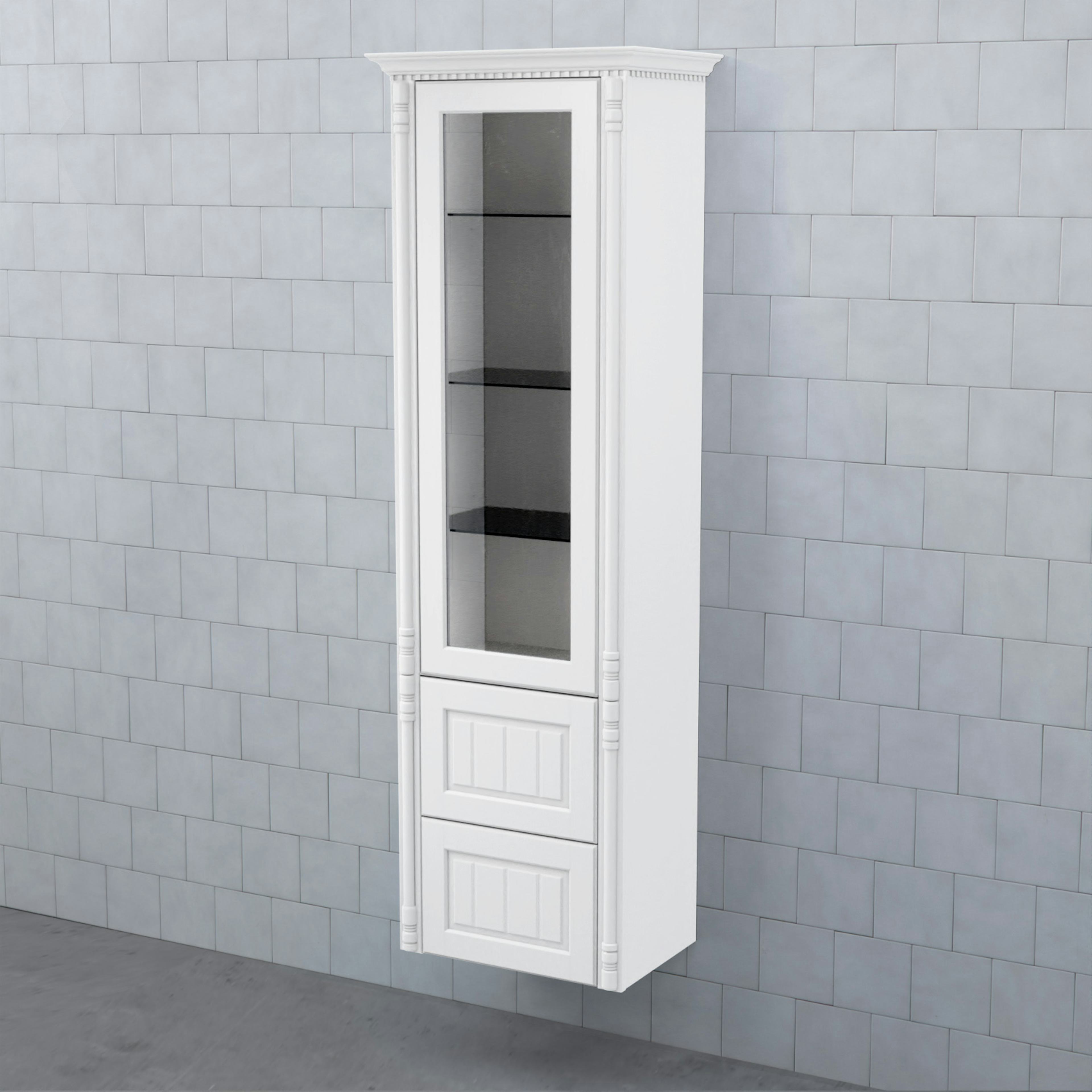 Högskåp Björbo Badrum Valhall Vitrinlucka med Två Lådor