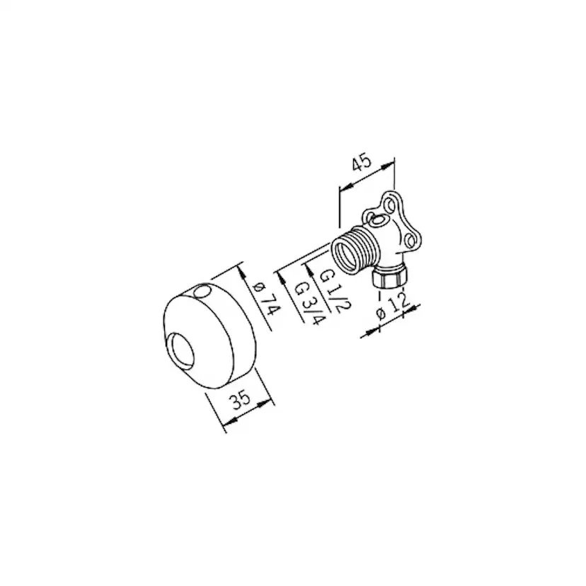 Vinkelkoppling Oras G3/4 x Ø12 mm