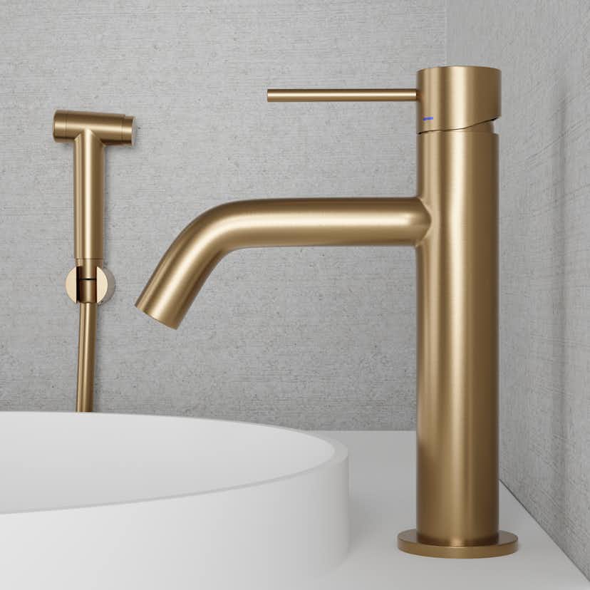 Tvättställsblandare Scandtap Steel Voyage Medium med Sidodusch