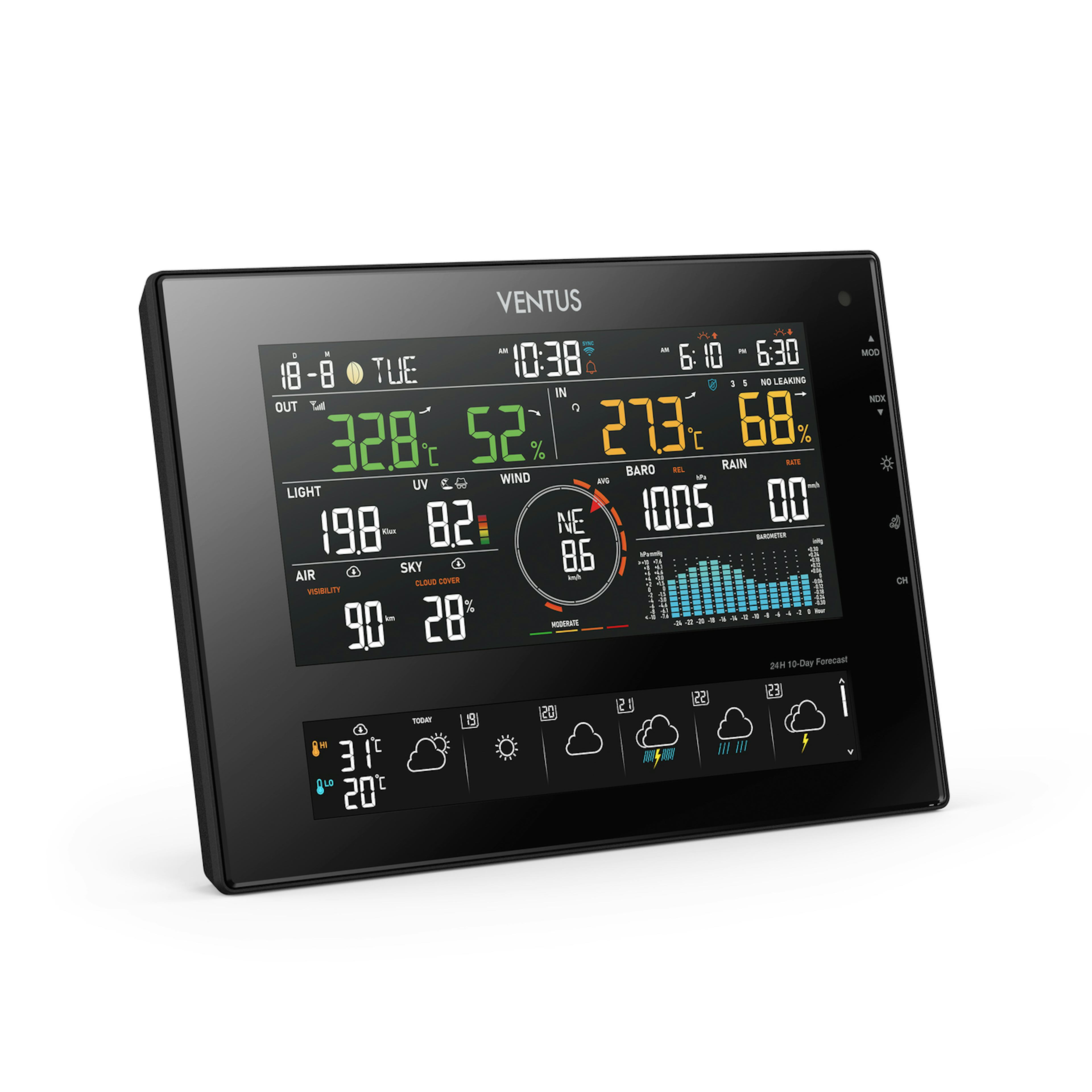 Väderstation Ventus Trådlös W850 Svart Termometer med Wifi & 10 Dagars Prognos