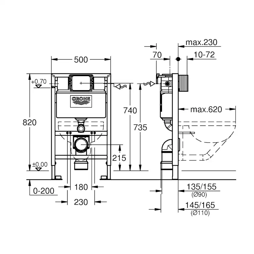 WC-fixtur Grohe Rapid SL 82 cm